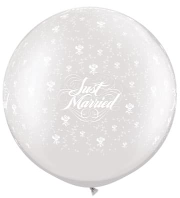 (image for) 30" Pearl White Just Married Flowers Giant Latex Balloons 2pk