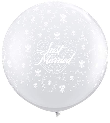 (image for) 3ft Just Married Flowers Neck Down Giant Latex Balloons 2pk
