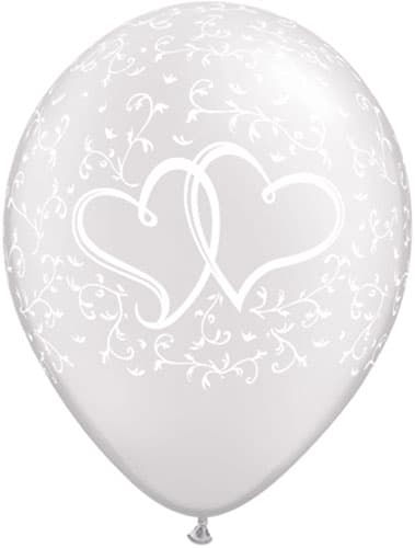 11" Entwined Hearts Pearl White Latex Balloons 25pk