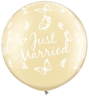 30" Pearl Ivory Just Married Butterflie Giant Latex Balloons 2pk