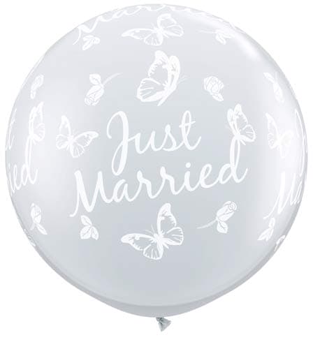 3ft Just Married Butterflies Neck Down Giant Latex Balloons 2pk