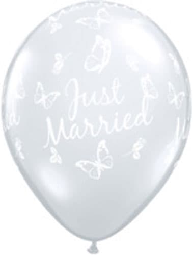 (image for) 11" Diamond Clear Just Married Butterflies Latex Balloons 25pk