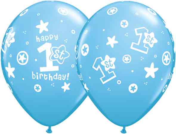 (image for) 11" 1st Birthday Circle Stars Boy Latex Balloons 25pk