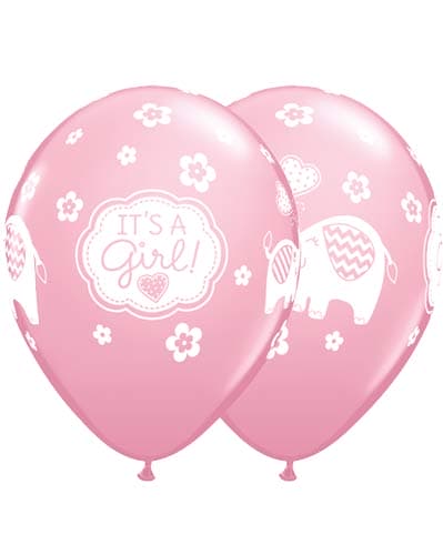 11" Its A Girl Elephants Latex Balloons 25pk