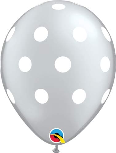 (image for) 11" Silver With White Polka Dots Latex Balloons 25pk