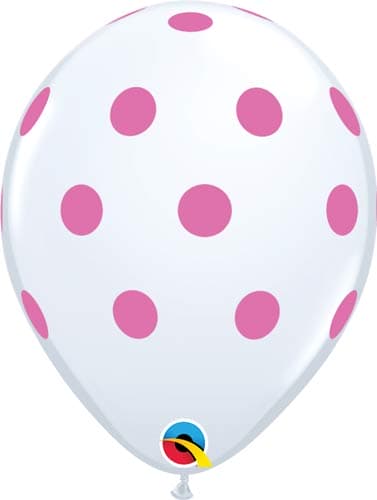 (image for) 11" White With Pink Polka Dots Latex Balloons 25pk
