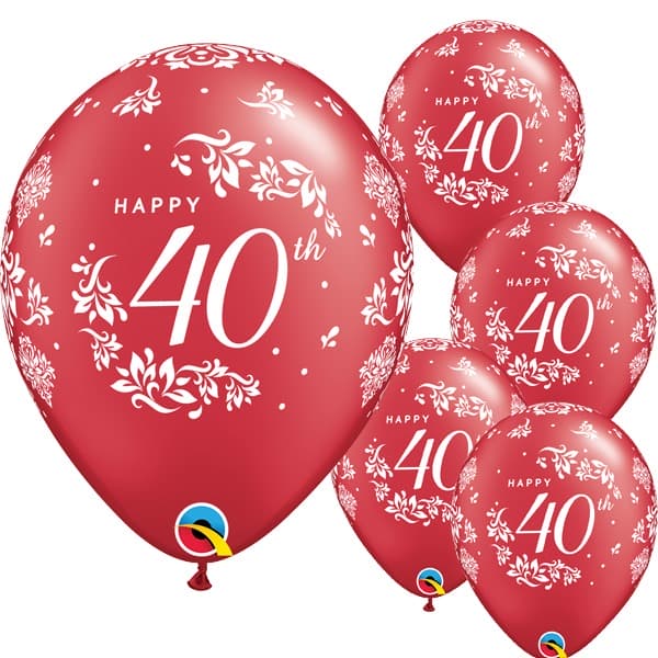 (image for) 11" 40th Anniversary Damask Latex Balloons 6pk