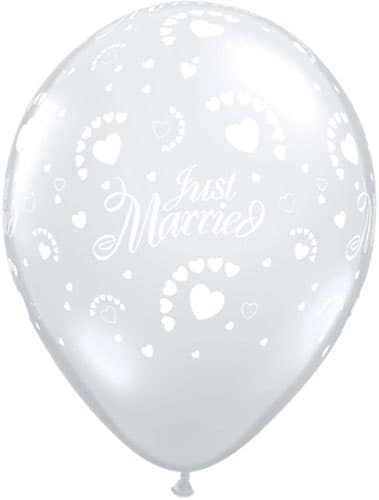 (image for) 11" Just Married Diamond Clear Hearts Latex Balloons 50pk