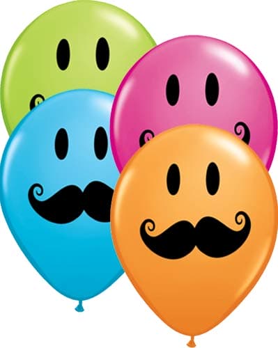 (image for) 11" Smile Face Moustache Latex Balloons 50pk