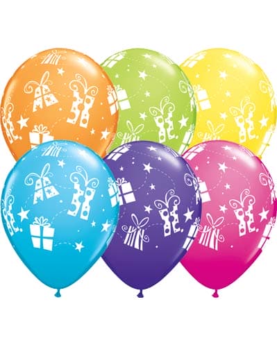 11" Presents And Stars Latex Balloons 25pk