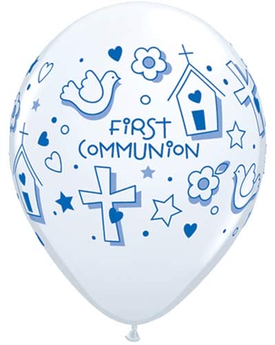 (image for) 11" Boys First Communion Symbols Latex Balloons 25pk