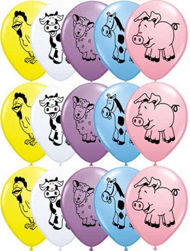 (image for) 11" Farm Animals Assorted Latex Balloons 25pk
