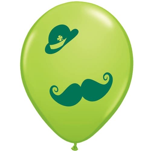 (image for) 11" St Patricks Derby And Moustache Latex Balloons 50pk