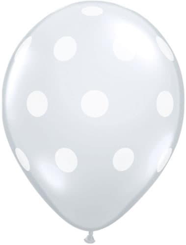 11" Diamond Clear With White Polka Dots Latex Balloons 25pk