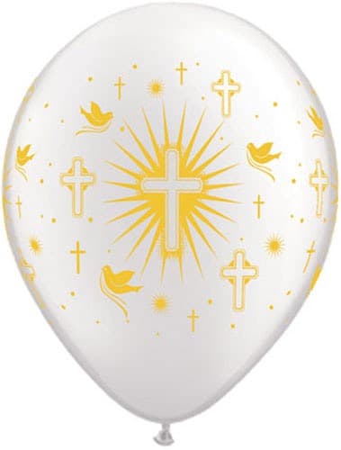(image for) 11" White Dove and Cross Latex Balloons 50pk