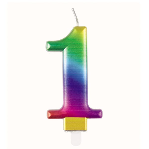 Metallic Rainbow Number 1 Candle