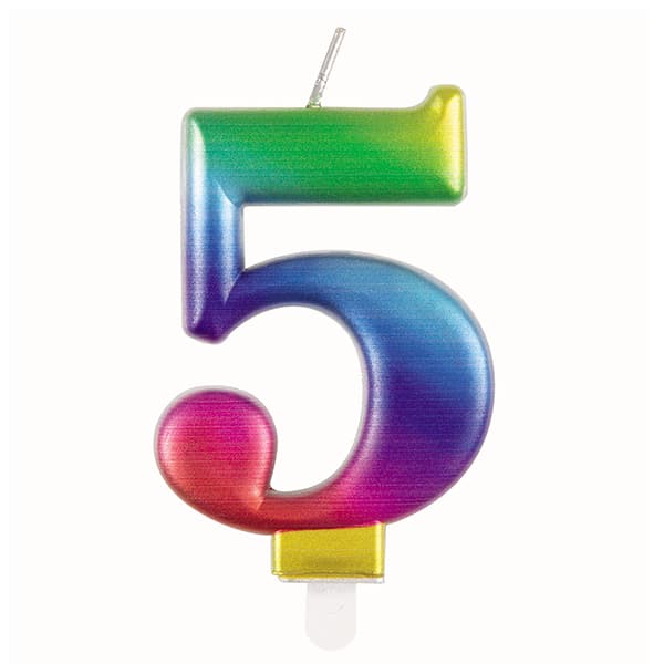 Metallic Rainbow Number 5 Candle