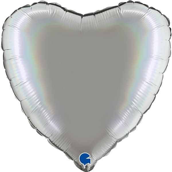 18" Grabo Rainbow Holographic Platinum Pure Heart Foil Balloons