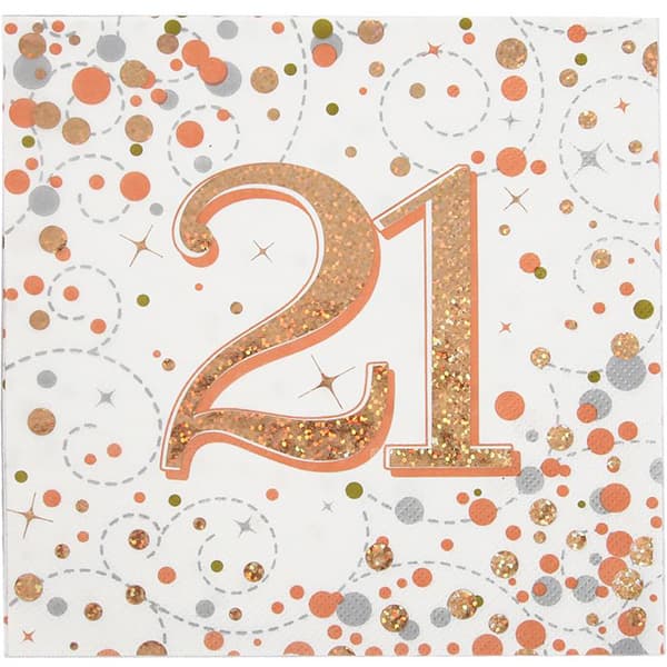 (image for) Sparkling Fizz Rose Gold 21st Lunch Napkins 16pk
