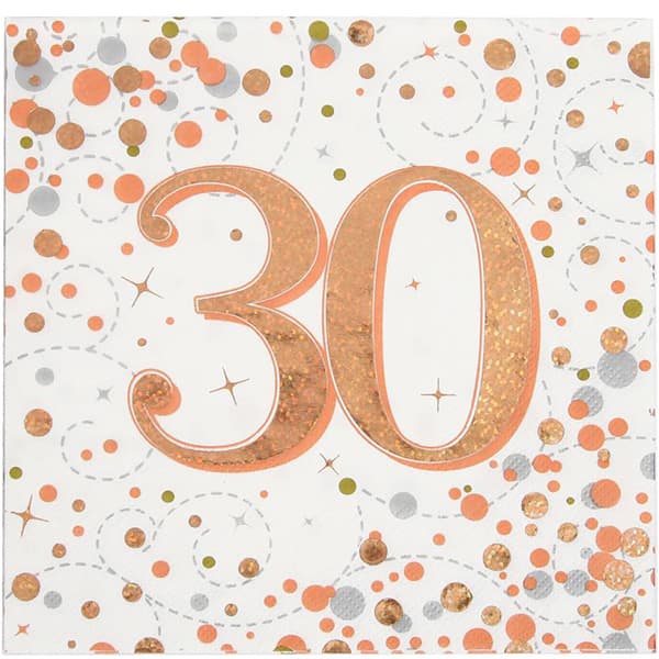 Sparkling Fizz Rose Gold 30th Lunch Napkins 16pk