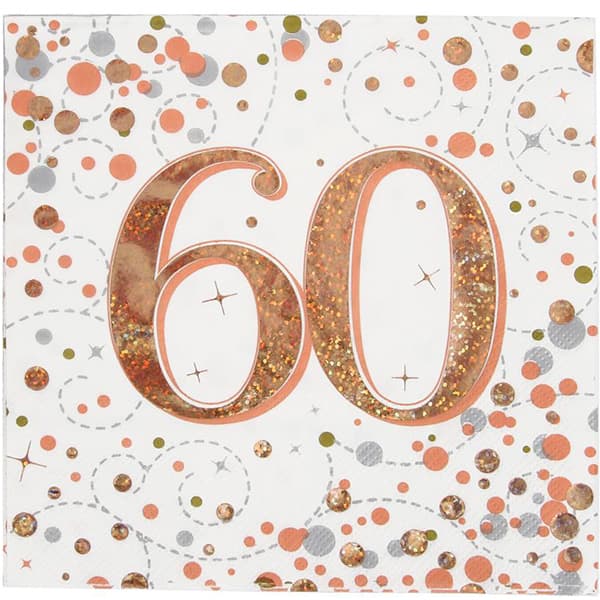 Sparkling Fizz Rose Gold 60th Lunch Napkins 16pk