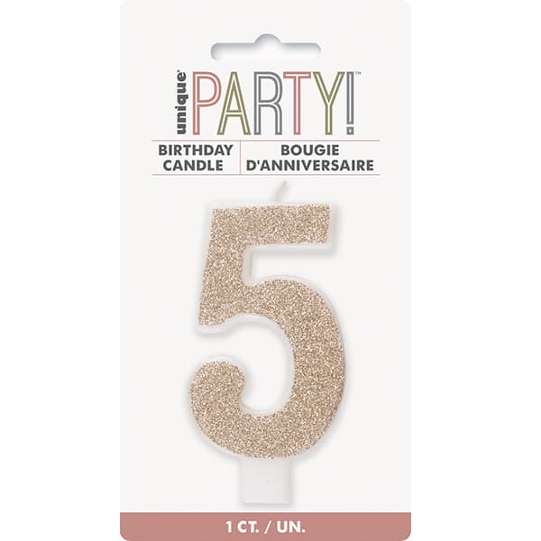 Rose Gold Glitter Age 5 Candle