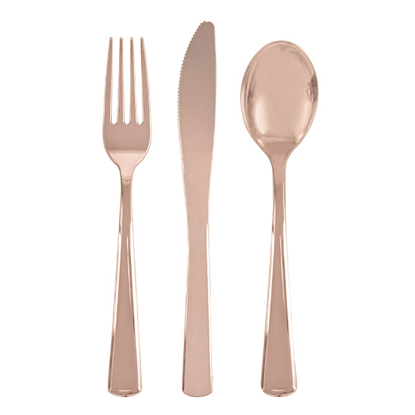 (image for) Rose Gold Plastic Assorted Silverware18pk