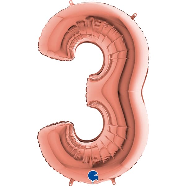 40" Grabo Rose Gold Number 3 Shape Balloons