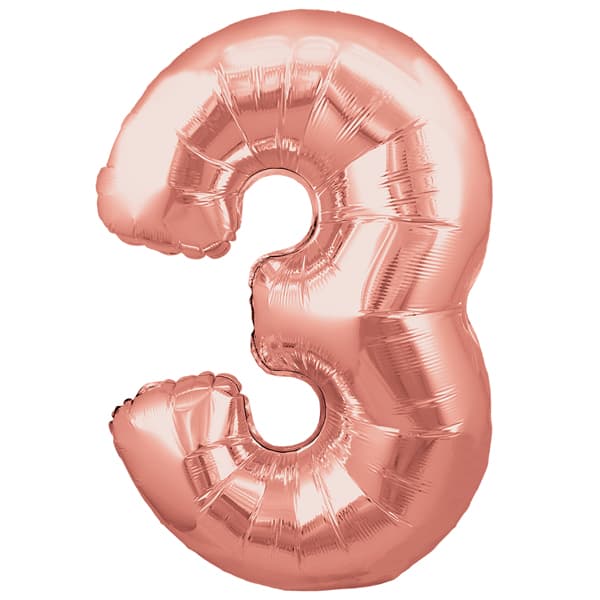34" Oaktree Rose Gold Number 3 Shape Balloons