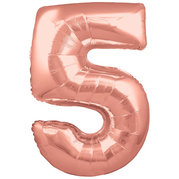 34" Oaktree Rose Gold Number 5 Shape Balloons