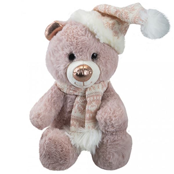 20cm Rose Gold Sitting Santa Bear