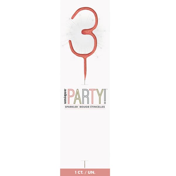 7" Rose Gold Number 3 Sparklers