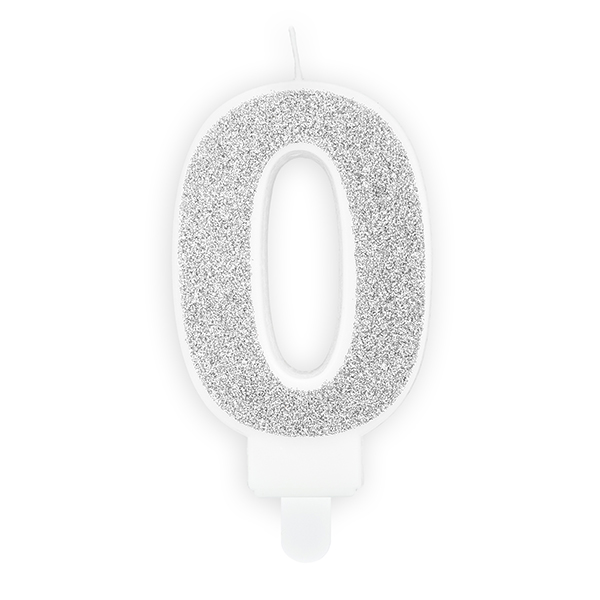 7cm Silver Glitter Number 0 Birthday Candle