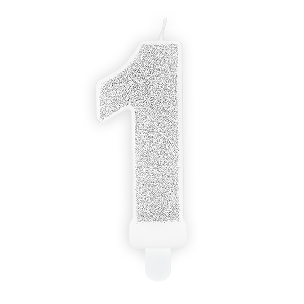 (image for) 7cm Silver Glitter Number 1 Birthday Candle