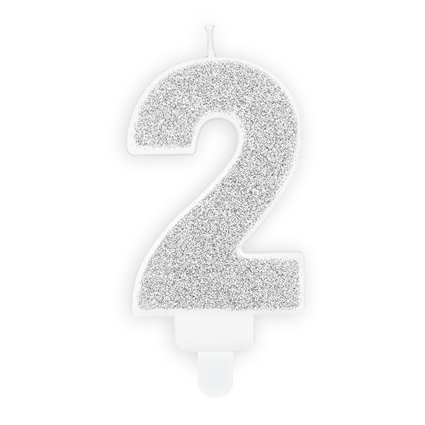 (image for) 7cm Silver Glitter Number 2 Birthday Candle