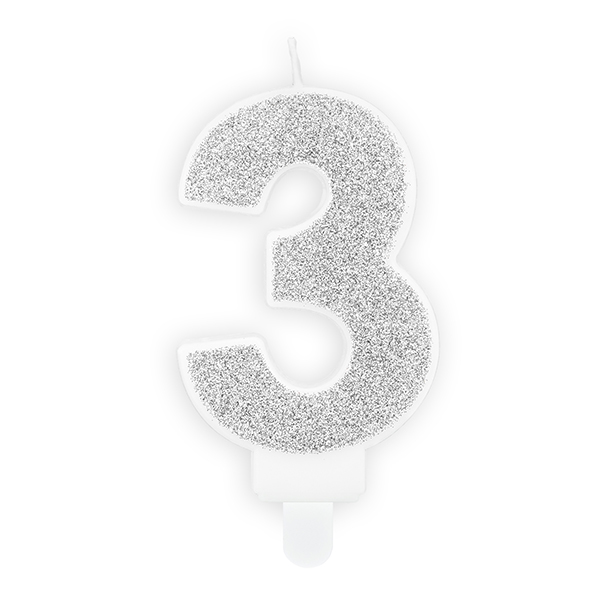 7cm Silver Glitter Number 3 Birthday Candle