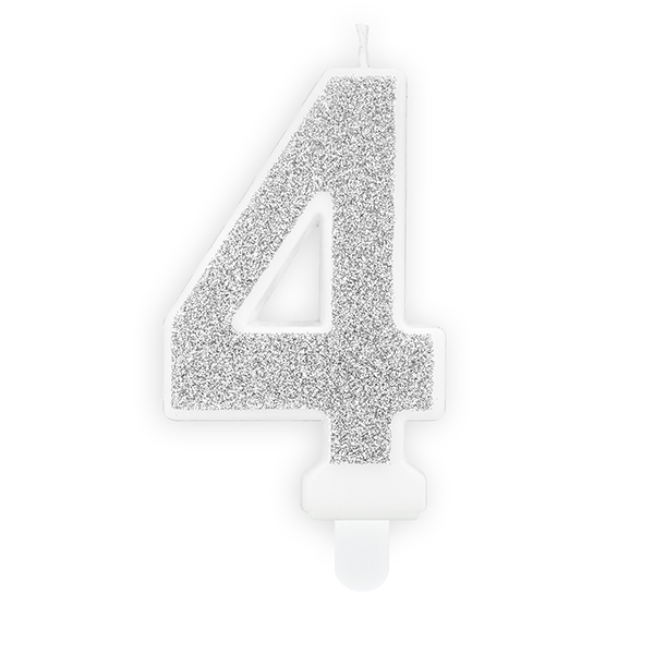 7cm Silver Glitter Number 4 Birthday Candle