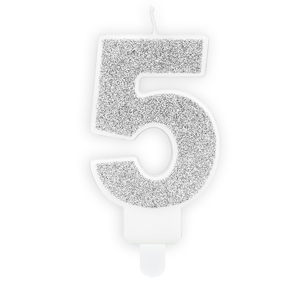 (image for) 7cm Silver Glitter Number 5 Birthday Candle