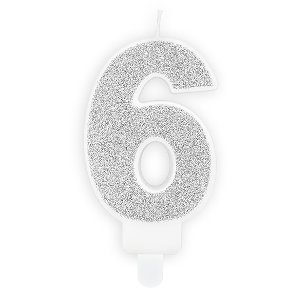 (image for) 7cm Silver Glitter Number 6 Birthday Candle