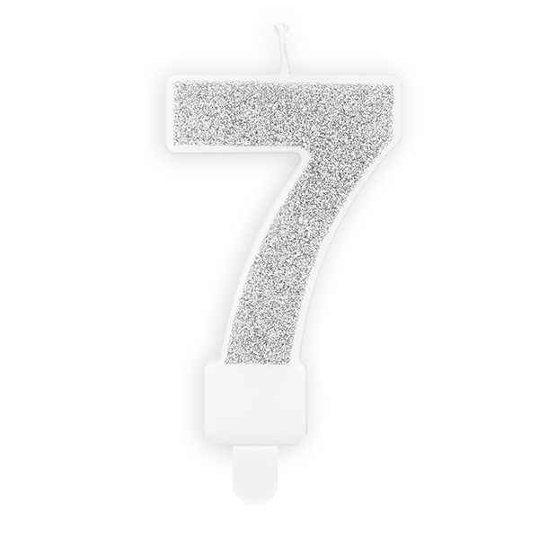 7cm Silver Glitter Number 7 Birthday Candle