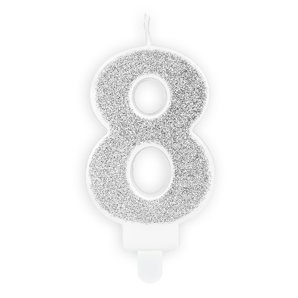 7cm Silver Glitter Number 8 Birthday Candle