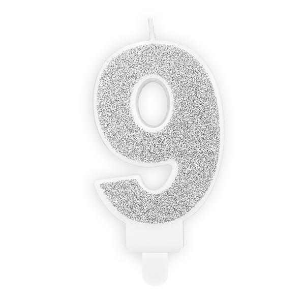 (image for) 7cm Silver Glitter Number 9 Birthday Candle