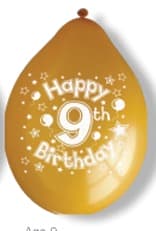 (image for) 10" Happy 9th Birthday Latex Balloons 6 Packs Of 10