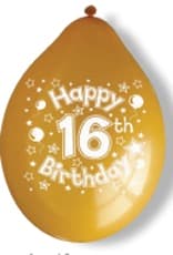 (image for) 10" Happy 16th Birthday Latex Balloons 6 Packs Of 10