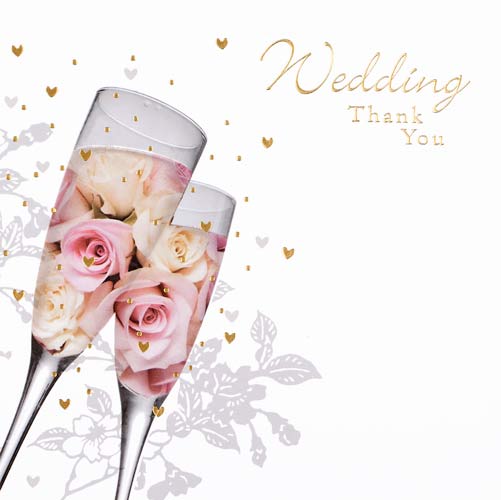 (image for) Flowers & Champagne Glasses Wedding Thankyou Cards 6pk