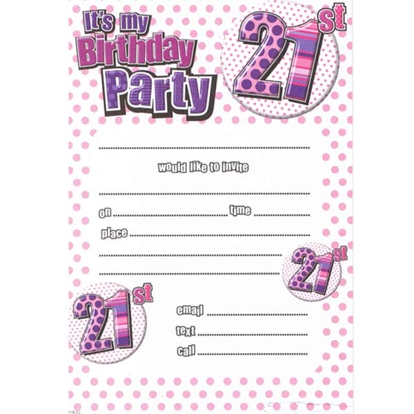 (image for) Female 21st Birthday Party Invitations 20pk
