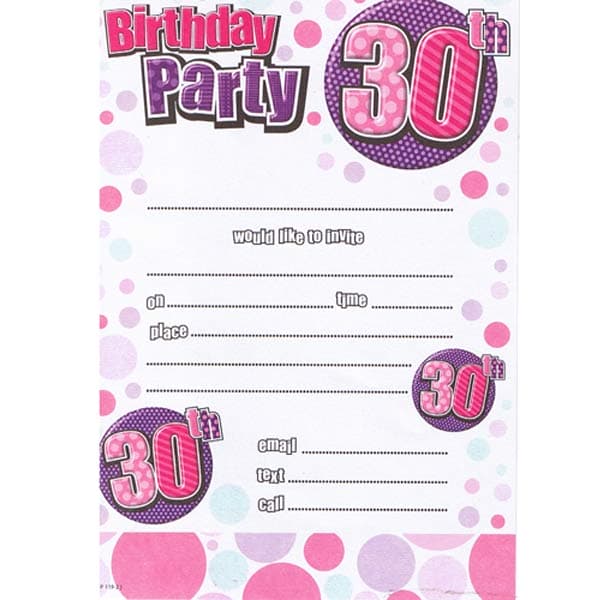 (image for) Female 30th Birthday Party Invitations 20pk