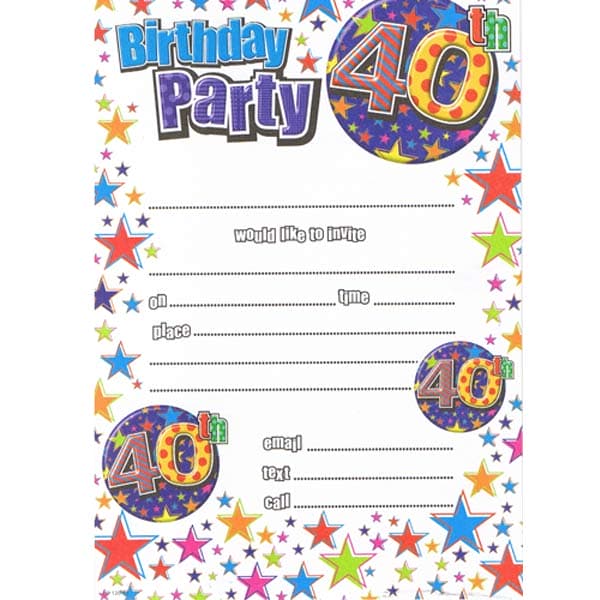 (image for) Male 40th Birthday Party Invitations 20pk