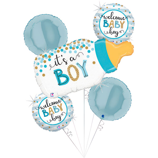 Baby Boy Confetti Bottle Bouquet Set Balloons