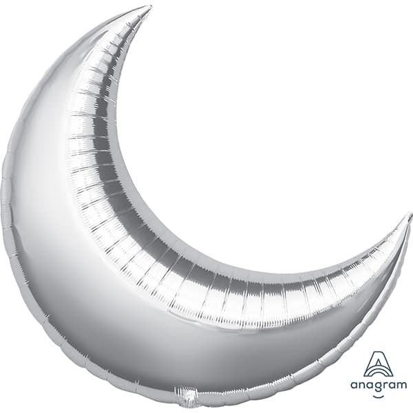 (image for) 35" Silver Crescent Moon Foil Balloon 3pk
